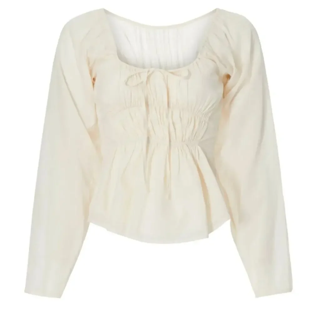 Something Navy Cream Peasant Top XS Milkmaid Pirate Prairie Crop Designer $135 - Picture 3 of 9